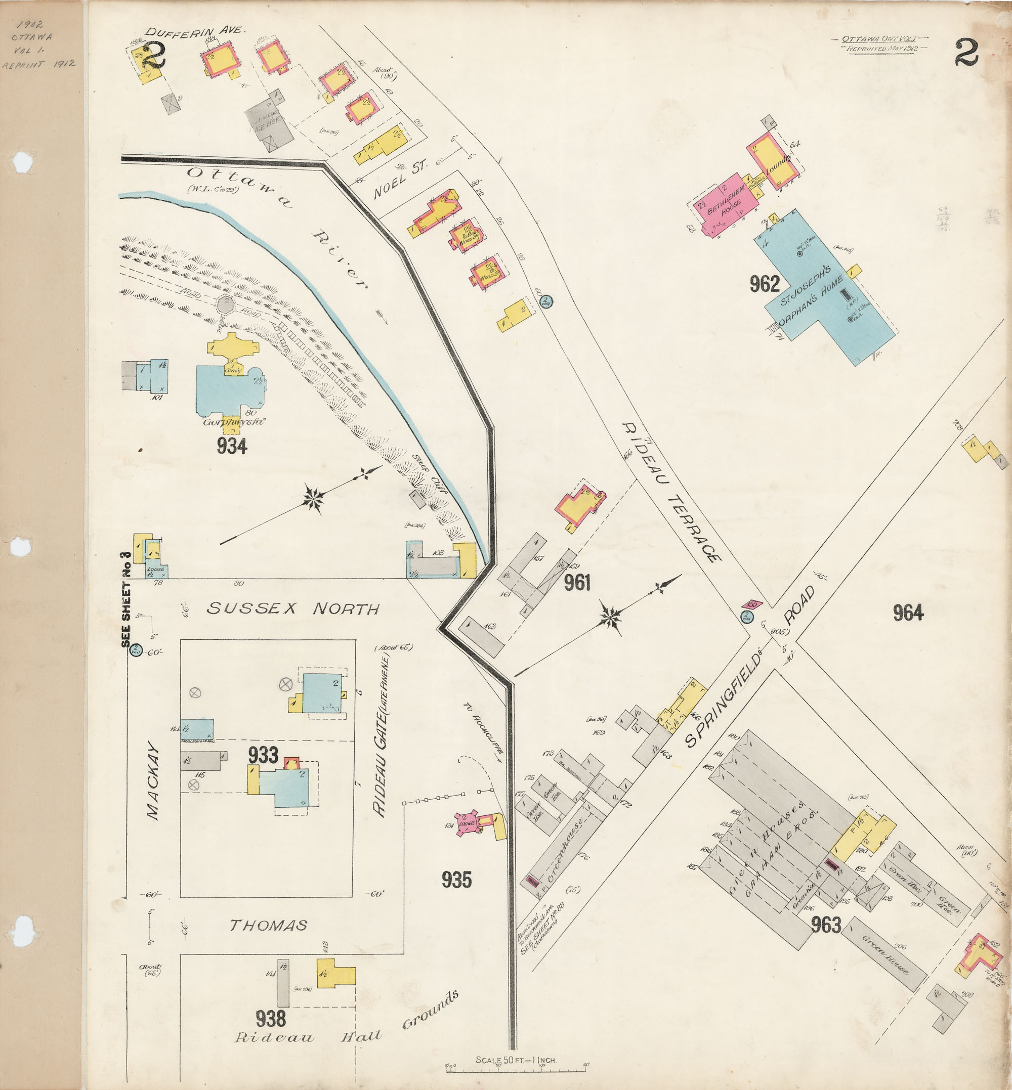 Fire insurance plan of 24 Sussex before it was the Prime Minister's residence and the immediate surrounding area.