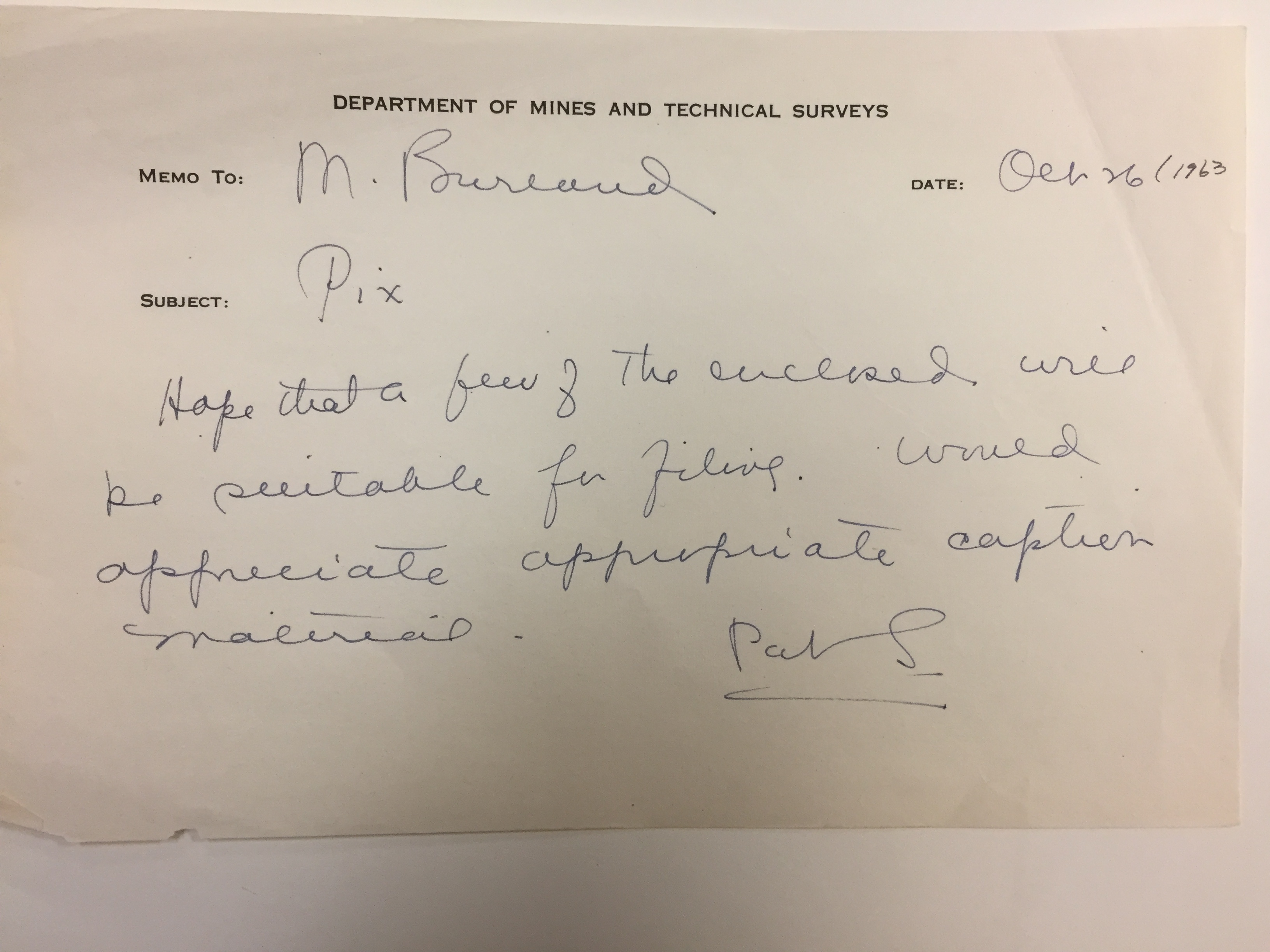 Memo to Miss Burland (Dominion Observatory Astronomer)