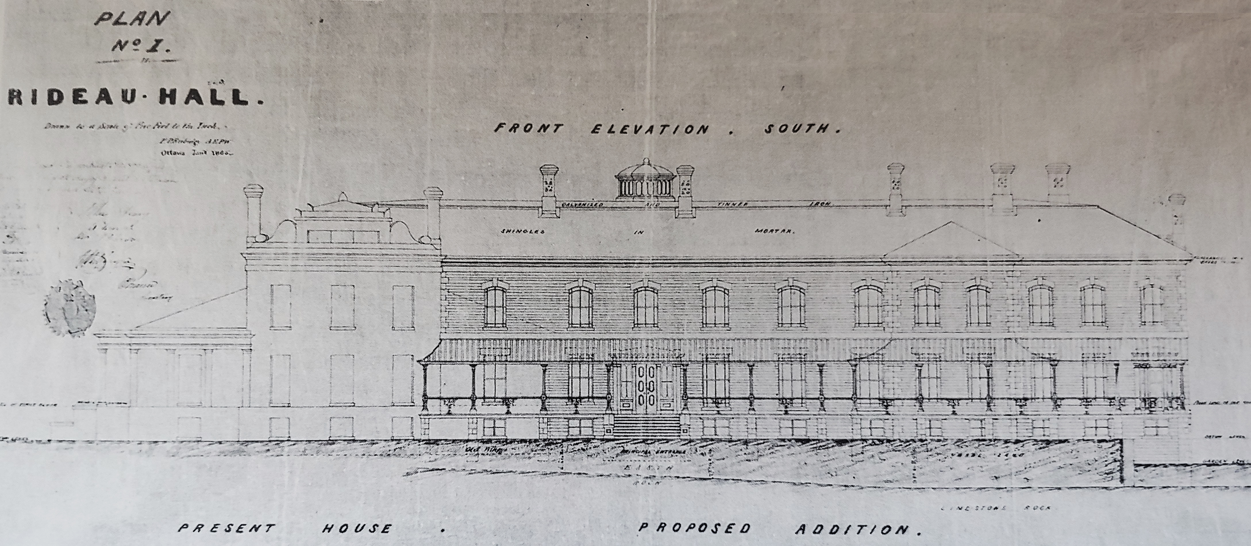 Plan no 1, Rubridge's plan of the south front of Rideau Hall, 1865