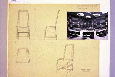 Diefenbaker Building 65 - interior of 1958 Council Chamber and Bland designs for Council chairs