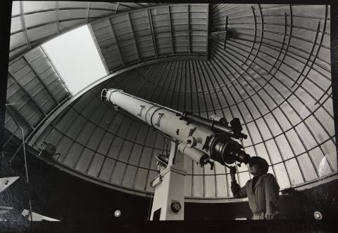 Astronomer Mary Bird and Dominion observatory's largest telescope.